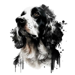Cocker Spaniel Watercolor Pet Portrait Clipart Set - Black & White Dog ...