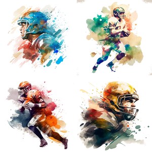 Football player set of 4, Football printable art files Watercolor Football prints, Sports art, Printable sublimation wall art, Football art