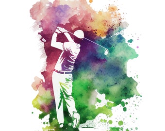 set of 4 Golf watercolor clipart, Golf sublimation, Pro shop Sports clipart, Golf Shirt png, Golf artwork Golf art digital download Set 2