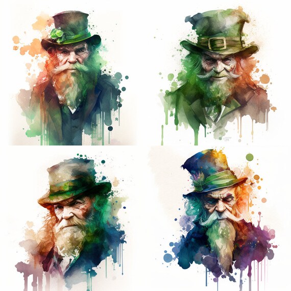Gothic Leprechaun design , Dark Leprechaun Printable St Patricks Day Irish Decor Watercolor clipart Digital download Sublimation PNG set 1