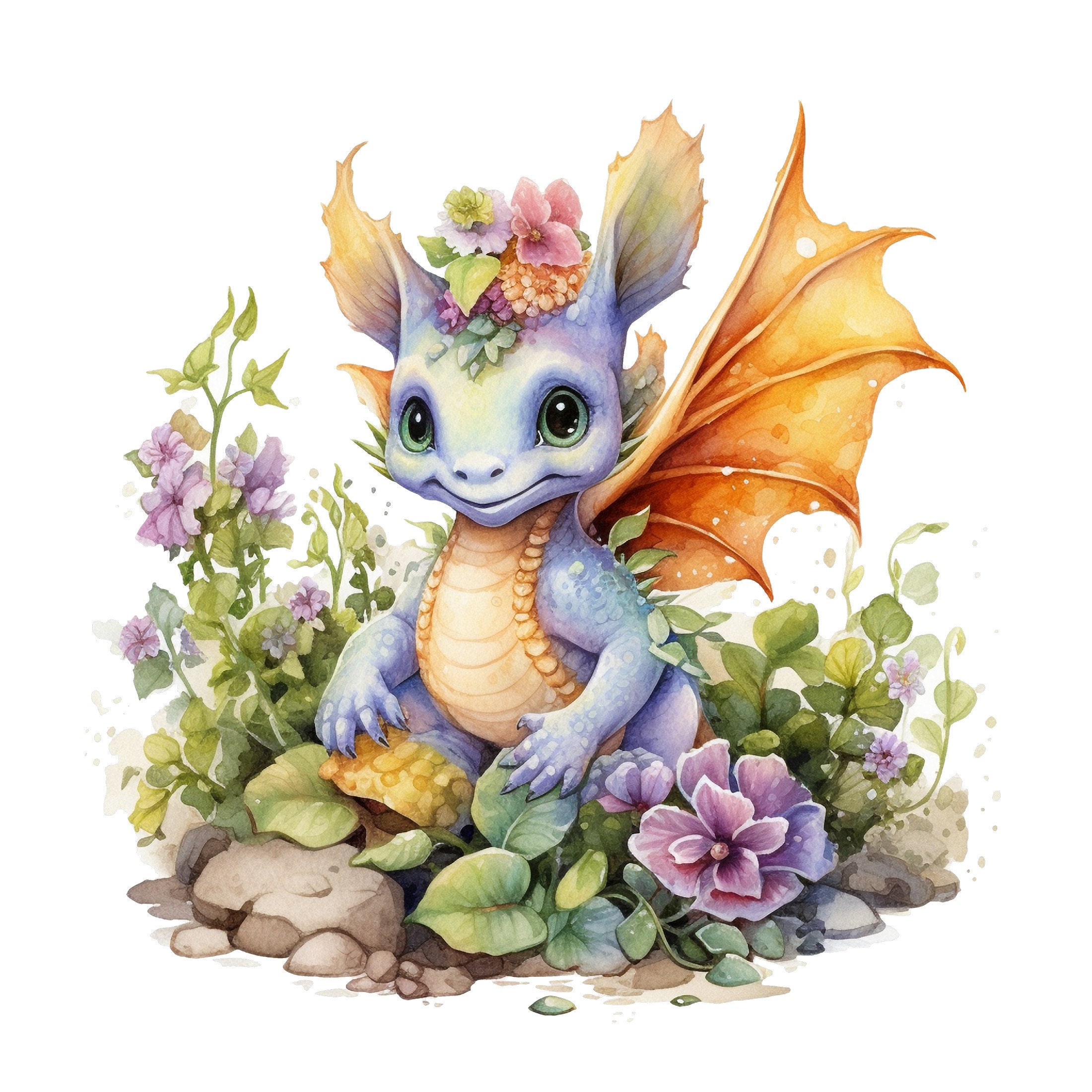 Baby Dragon Clipart Watercolor Clipart Fantasy Nursery Decor Set of 4 ...