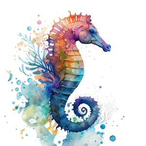 Aquarelle Sea Horse Clipart, Sea Horse Digital Download, Sea Horse PNG, SeaHorse wall art, Sea Horse côtier Sublimation designs Set 1