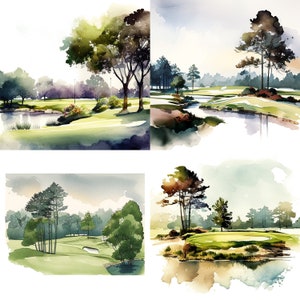 zestaw 4 Golf Course akwarela clipart, Golf sublimacja, Pro shop Sport clipart, Golf png, Golf Golf grafika, Golf sztuka cyfrowa do pobrania