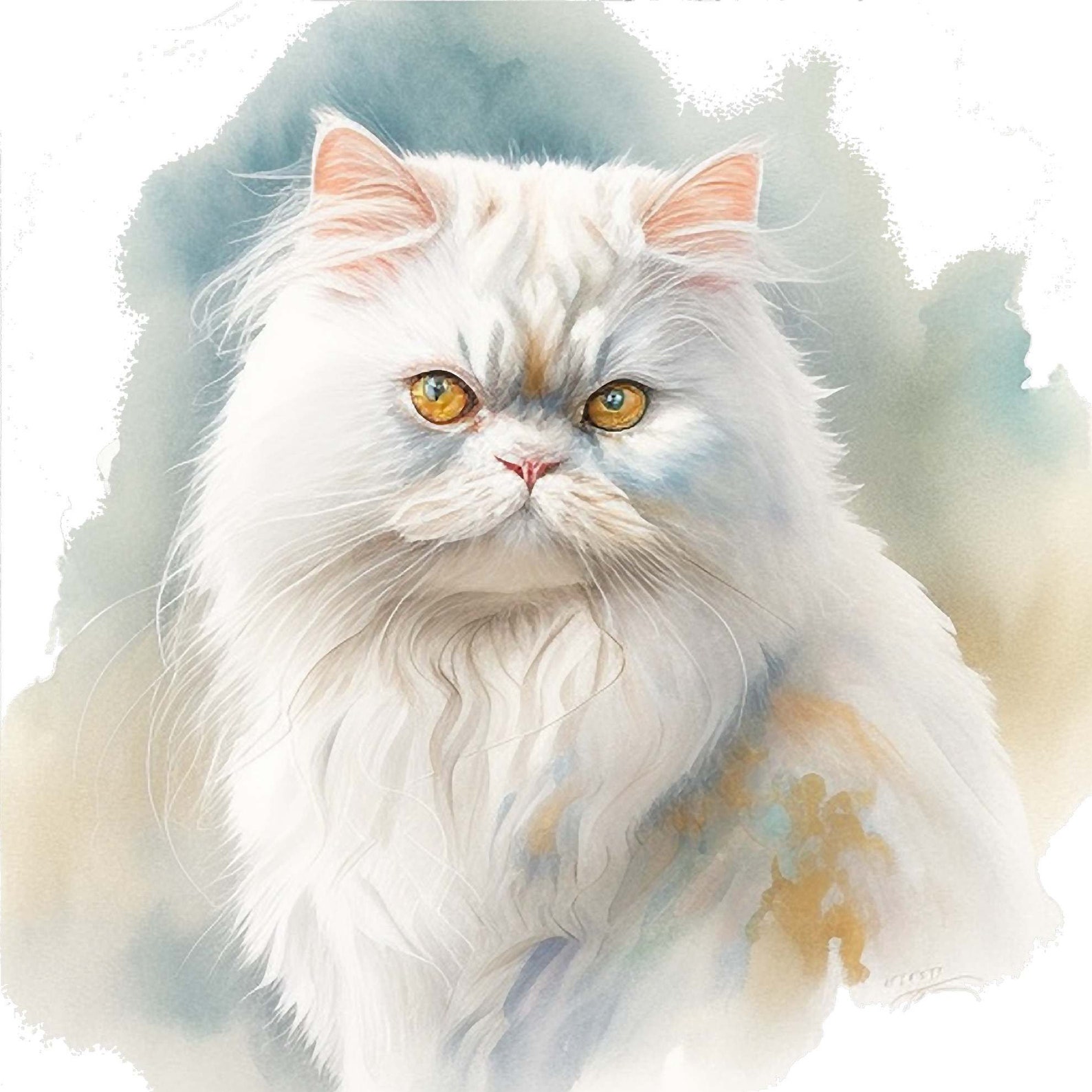 Watercolor White Persian Cat Portrait Clipart Set of 4 - Cat Graphics ...