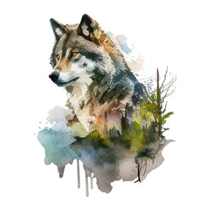Wolf Clipart set of 4 Watercolor clipart sublimation PNG Download for Stickers, Mugs, and T-Shirts - animal lover Wildlife Digital Art v3
