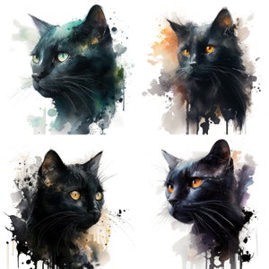 Black Cat Portrait Clipart WATERCOLOR BLACK CAT Set of 4 Pet clipart files Cat for mug Cat graphics Bundle Cat Illustrations Cat lovers gift