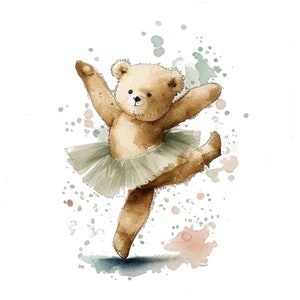 Set of 4 Watercolor Teddy Bear Ballerina Clipart Watercolor Teddy Bear ...