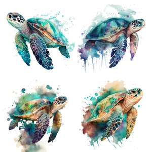 Watercolor Sea Turtle Clipart Set of 4 Digital Download sea turtle PNG for Sublimation for mugs shirts and Wall decor set 1