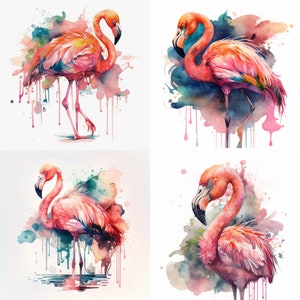 Watercolor flamingo PNG, tropical bird clip art Flamingo Decor, png, wallart, digital print, Nursery art, flamingo print, flamigo art set 1