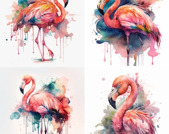 Watercolor flamingo PNG, tropical bird clip art Flamingo Decor, png, wallart, digital print, Nursery art, flamingo print, flamigo art set 1