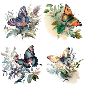 Set of 4 Butterfly Watercolor PNG files - Digital Downloads, Butterfly Clipart wall art Safari prints Sublimation for Mugs & T-Shirts set 1