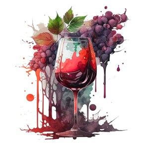 Watercolor Wine bottle and red wine glass clipart Wine PNG files wine tasting decor Bridal clipart, restaurant download pattern menu idea v2 image 3