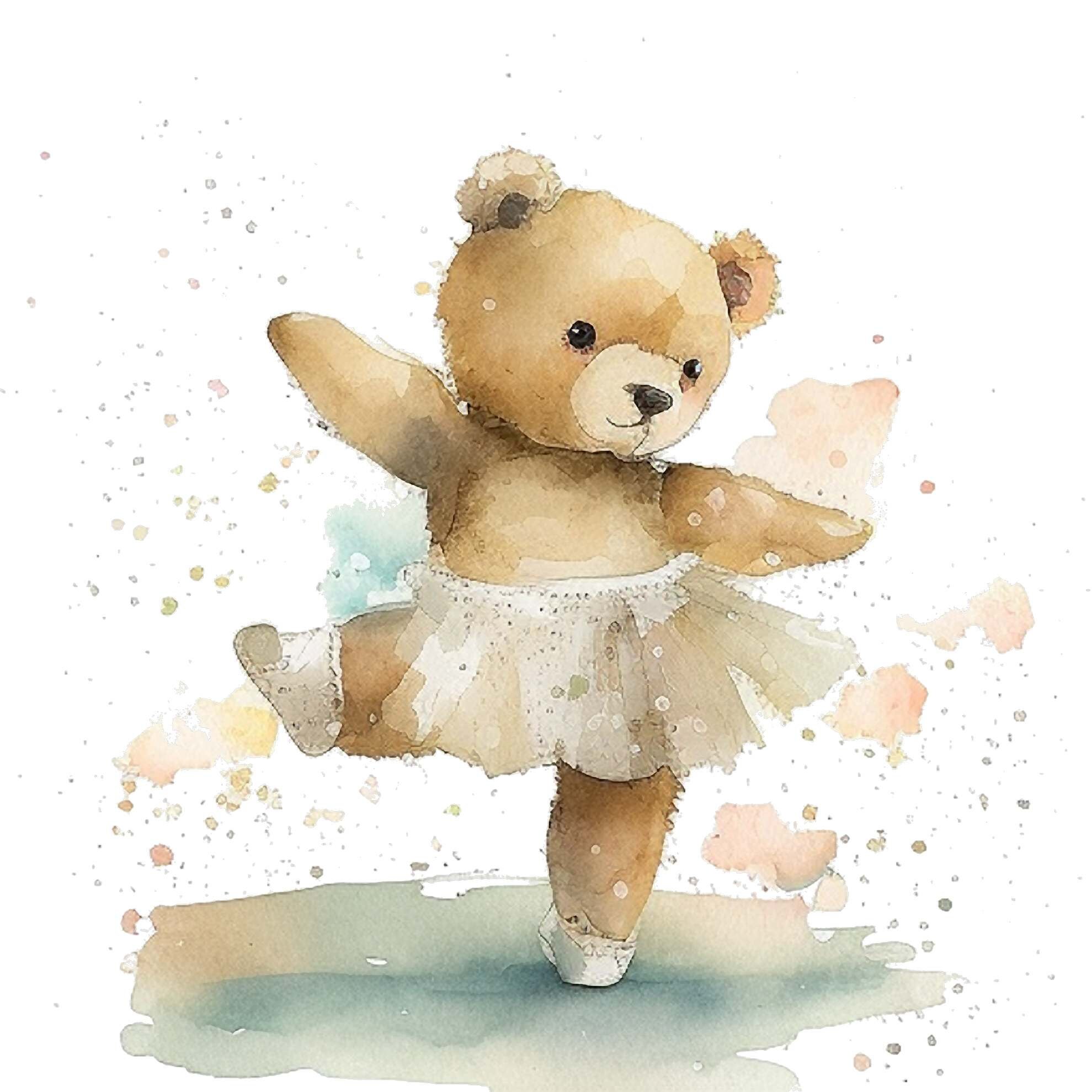 Set of 4 Watercolor Teddy Bear Ballerina Clipart Watercolor Teddy Bear ...