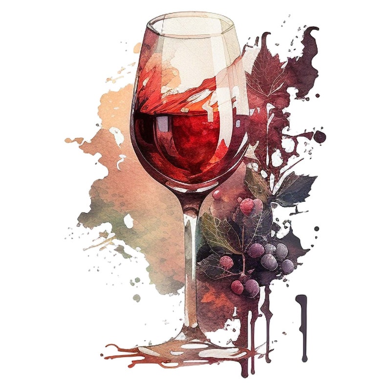Watercolor Wine bottle and red wine glass clipart Wine PNG files wine tasting decor Bridal clipart, restaurant download pattern menu idea v2 image 5