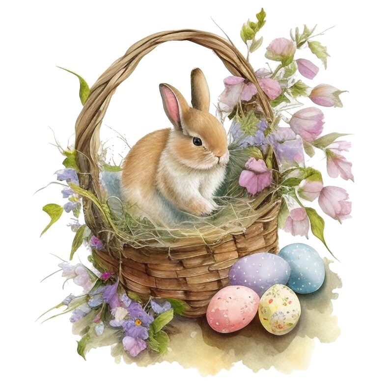 Watercolor Easter Bunny Easter Basket Set of 4 Clipart PNG Files ...