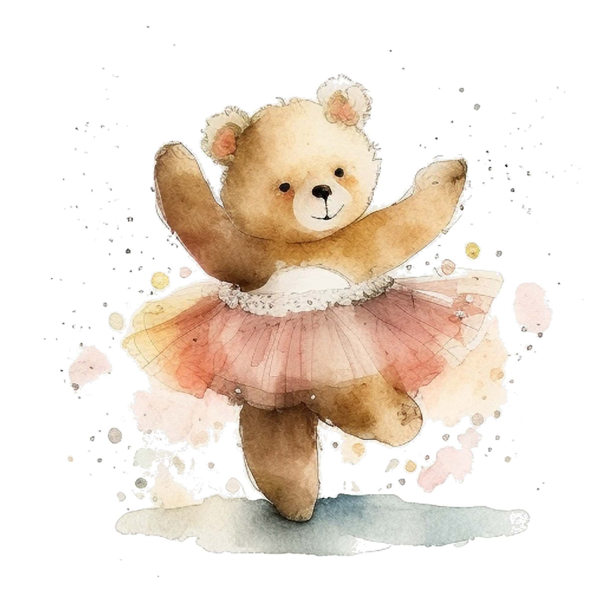 Set of 4 Watercolor Teddy Bear Ballerina Clipart Watercolor Teddy Bear ...