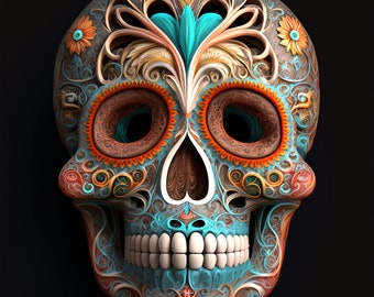 Detailed Sugar Skull PNG Digital Download for DIY Day of the Dead Shirts, Decor, and More High quailty sugar skull sublimation clipart file