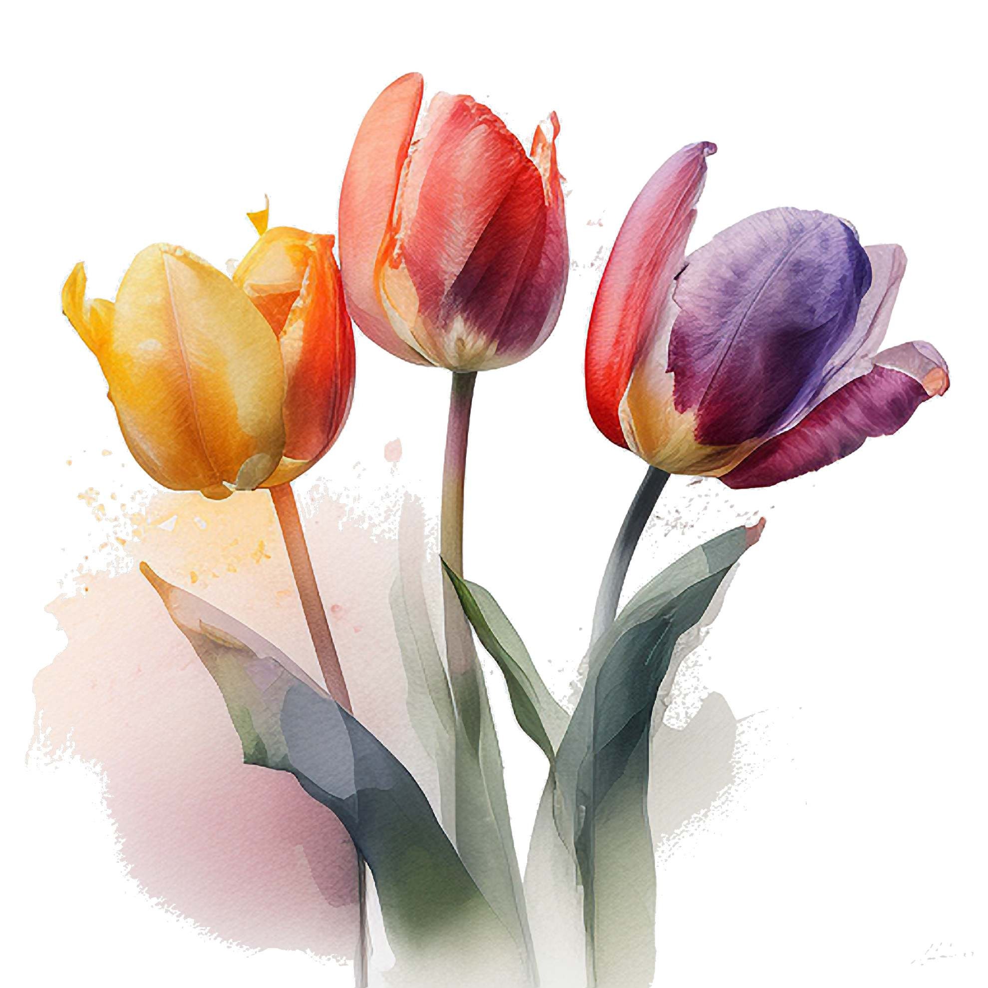 Spring Tulip Flower Bouquet Watercolor Botanical Clipart Print Set of 4 ...