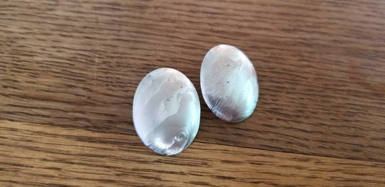 Silver Oval Large Stud Concho Style Pearl Sheen Design Metal Earrings