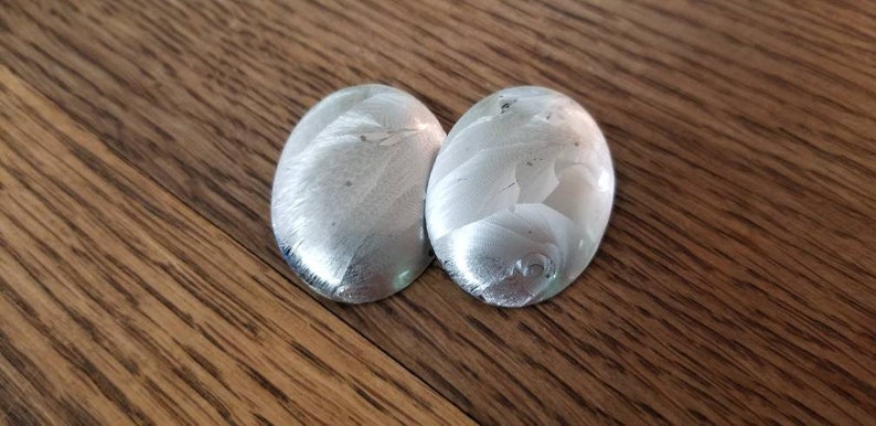 Silver Oval Large Stud Concho Style Pearl Sheen Design Metal Earrings