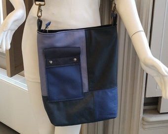 Leather shopper, made of blue furniture samples, designer shoulderbag, market bag, Hipsypixie totes, bags and purses