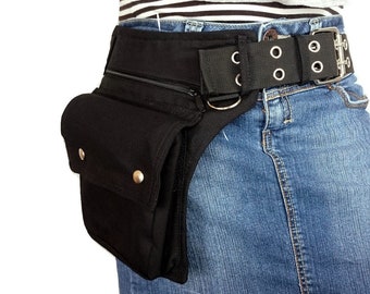 Utility belt also in plus-sizes, with D rings and closing with a metal belt buckle * Festival hip bag, made of organic cotton fabric