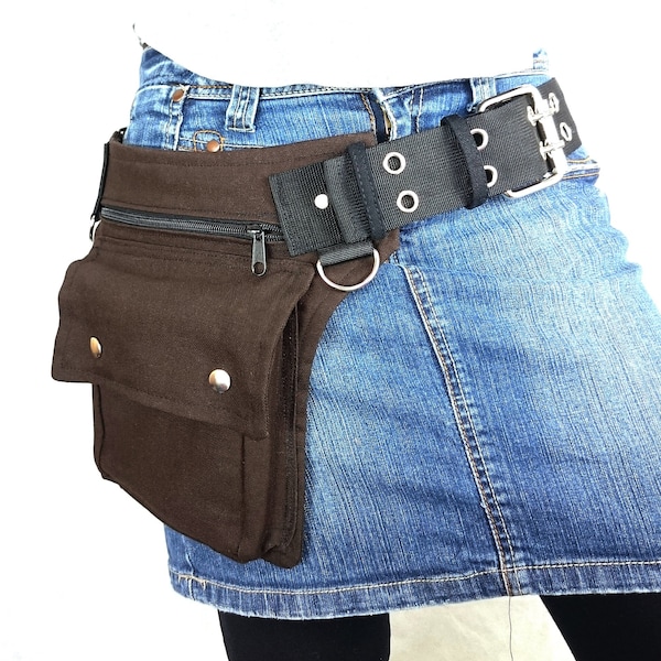 Brown utility belt also in plus sizes, with a metal buckle * Festival hip bag,