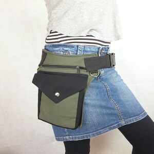 Olive green canvas utility belt Hip bag with click buckle Festival belt bag, For men and women image 3