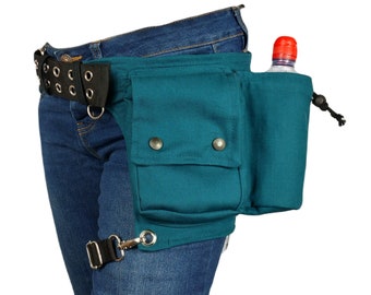 Hip leg thigh bag, with an extra bottle pocket, made of strong cotton canvas fabric, all colors possible, for small and plus sizes