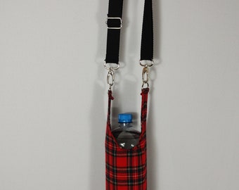 Tartan Bottle holder, carry drinks handsfree in a plaid drink bottle sling bag, scottish gothic style water carrier, fabric schoulderbag