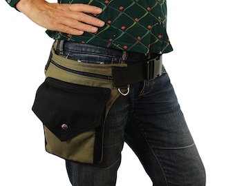 Olive green canvas utility belt * Hip bag with click buckle * Festival belt bag, For men and women