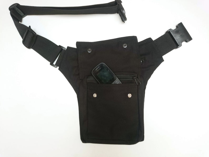 Utility belt made of organic cotton canvas, a black hip bag, ALL SIZES also plus sizes, festival fanny pack hip purse waist pockets image 4