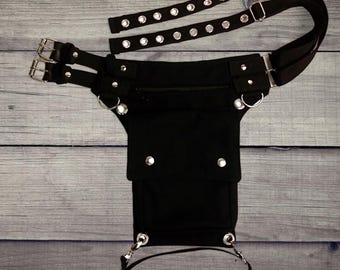 Thigh leg bag, made with organic cotton fabric, utility drop side belt strap