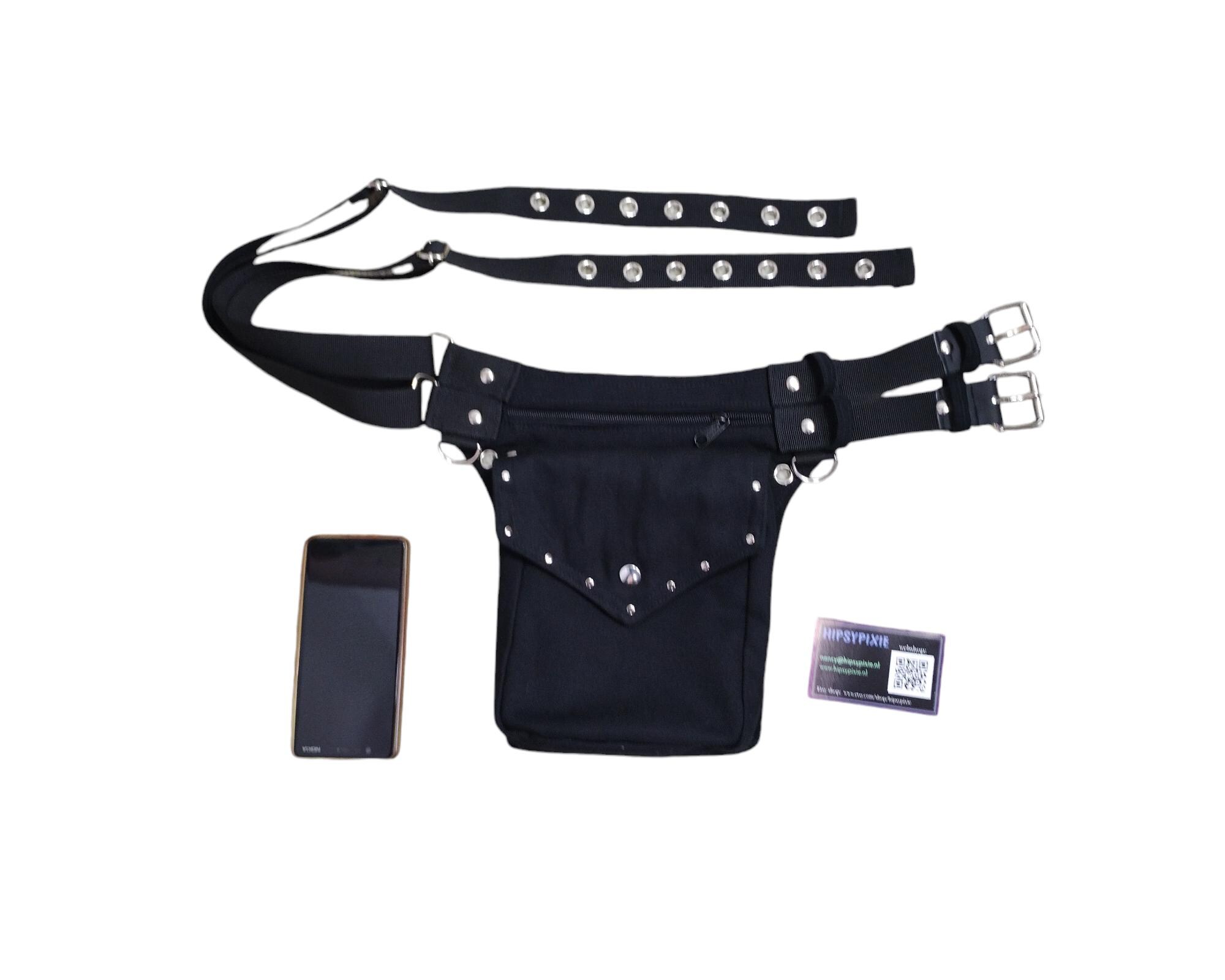 Utility Belt With 2 Waist Belts, Black Organic Cotton, With