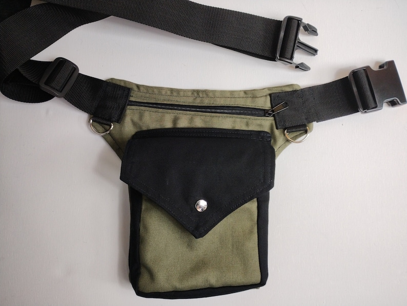 Olive green canvas utility belt Hip bag with click buckle Festival belt bag, For men and women image 2