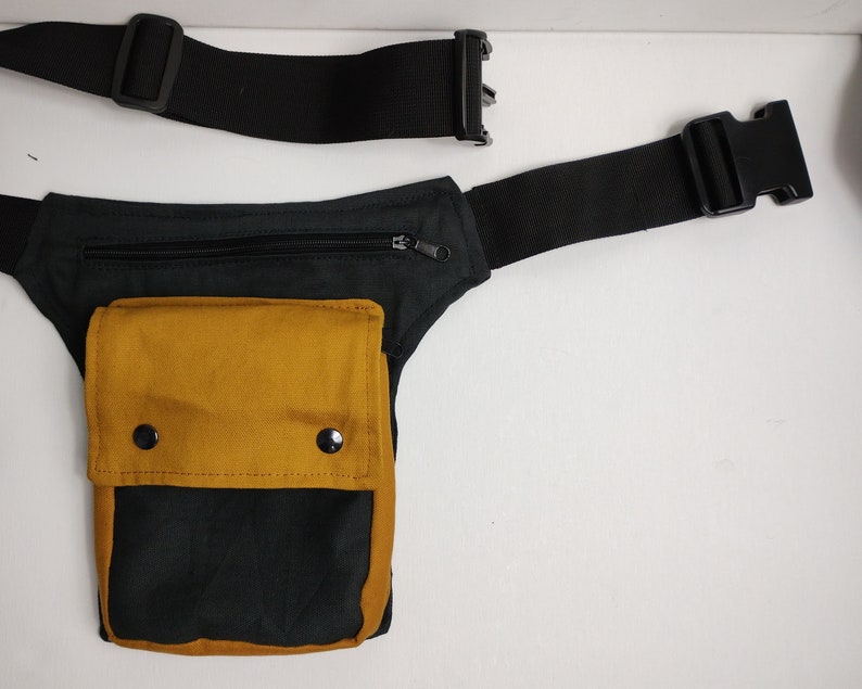 Utility belt made of organic cotton canvas, a black hip bag, ALL SIZES also plus sizes, festival fanny pack hip purse waist pockets grey/mustard