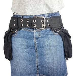 Utility belt with two side pockets, extra studs, metal buckle * Festival belt, bumbag, also plus size, waist pocket, steampunk hip bag