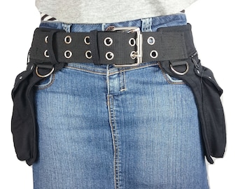 Utility belt with two side pockets, extra studs, metal buckle * Festival belt, bumbag, also plus size, waist pocket, steampunk hip bag