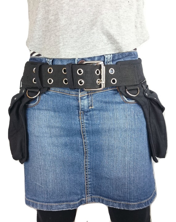 Utility Belt With Two Side Pockets, Extra Studs, Metal Buckle