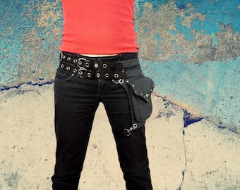 Utility belt, smaller pocket size, with REMOVABLE leg strap on the thigh, and 2 belt buckles * ALL sizes, ALL colors, hip bag man