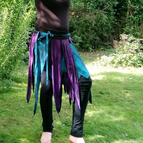 Purple and turquoise wrap skirt made of scrap fabrics, SIZE S - XXL pixie fairy wrap, for witches and pixies and halloween costume