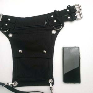 Utility belt with REMOVABLE leg strap on the thigh, and belt buckle plus sizes also, Festival belt, Holster bag, waist pockets, hip purse two straps  2 1/2 cm