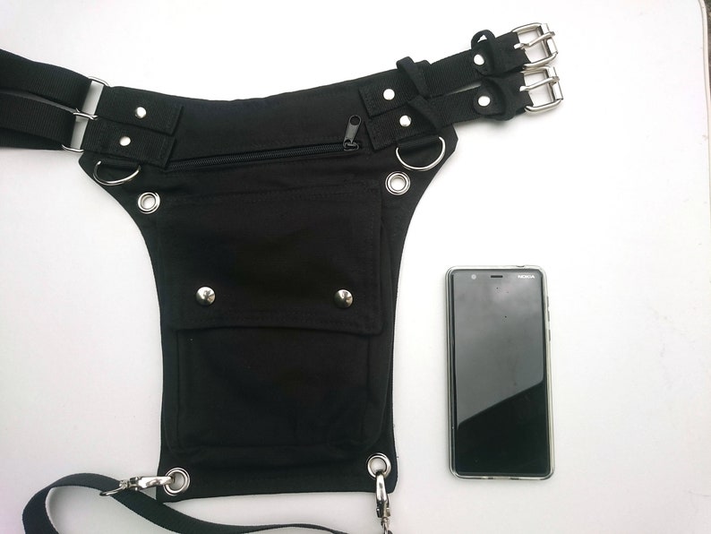 Utility belt with REMOVABLE leg strap on the thigh, and belt buckle plus sizes also, Festival belt, Holster bag, waist pockets, hip purse two straps  2 1/2 cm