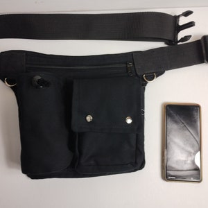 Hip bag with an extra water bottle pocket, made of black organic cotton, also in all plus sizes, sturdy plastic click buckle or metal buckle image 7