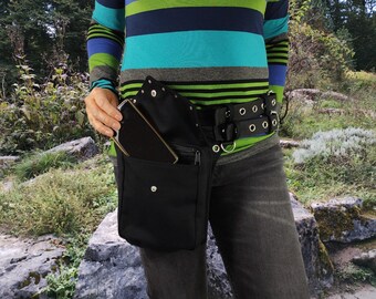 Utility Belt With 2 Waist Belts, Black Organic Cotton, With
