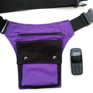 Utility belt made of organic cotton canvas, a black hip bag, ALL SIZES also plus sizes, festival fanny pack hip purse waist pockets purple black