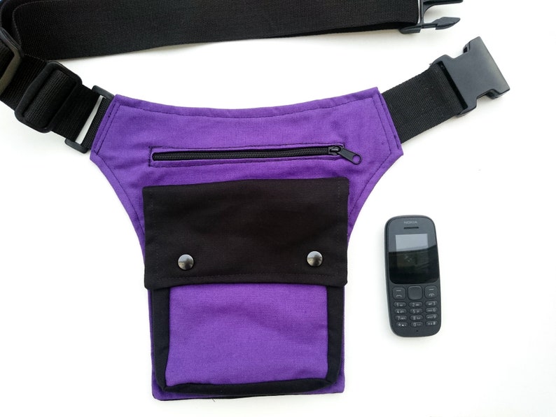 Utility belt made of organic cotton canvas, a black hip bag, ALL SIZES also plus sizes, festival fanny pack hip purse waist pockets purple black