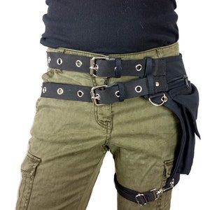 Utility belt with REMOVABLE leg strap on the thigh, and belt buckle plus sizes also, Festival belt, Holster bag, waist pockets, hip purse two straps of 3 cm
