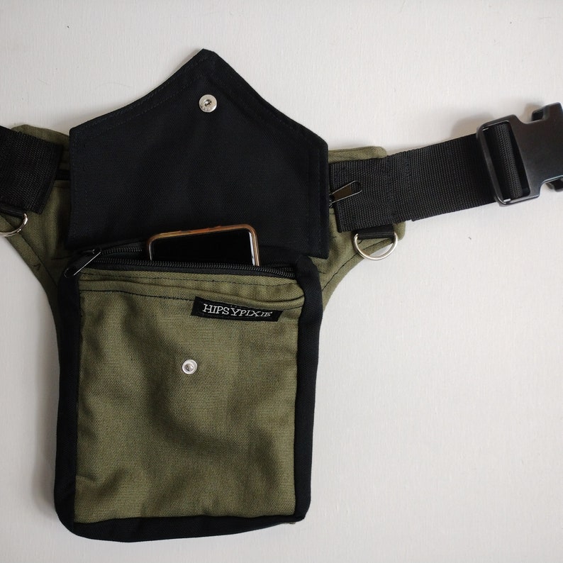 Olive green canvas utility belt Hip bag with click buckle Festival belt bag, For men and women image 7