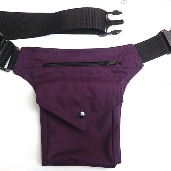 Dark purple hip belt made of cotton canvas fabric, also in plus sizes, festival fanny pack *hip purse* waist pockets * moneybelt
